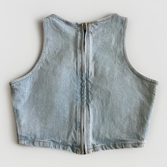 C&A Moda Denim Floral Embroidered Sleeveless Cropped Top Size Small - Picture 2 of 6